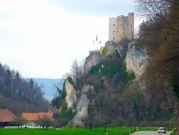 building on a rock in switzerland