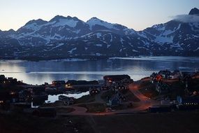 beautiful evening village greenland lighting