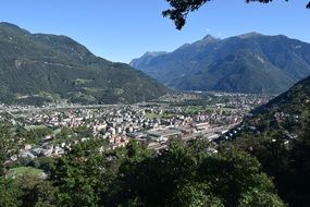 View of Bellinzona town among the Swiss mountains