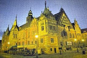 puzzle, european historical building at night