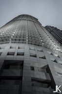 black and white photo of a modern office building