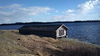 finnish wooden cottage at beach