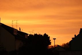 landscape of Orange sky over the houses in the morning