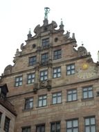 sundial on facade of historical building, germany, nuremberg