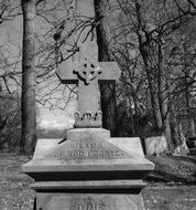 Black and white photo of the graveyard