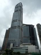 Tall skyscrapers in Hong Kong at cloudy weather