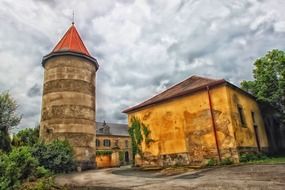 castle buildings under the cloudy sky