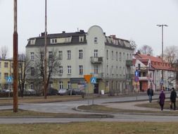 house with sharp corners on the street in Poland