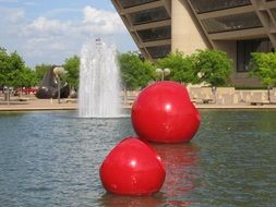 Red balls in the fountain in Dallas