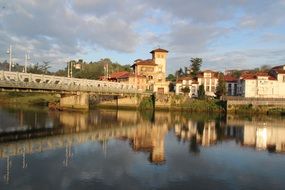 mirror image of houses in the lake