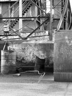 black and white photo of an industrial pier