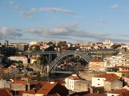 distant view of a bridge among a city in portugal