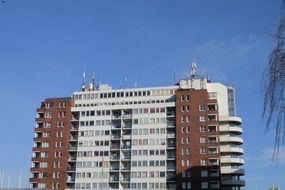 high rise building against a blue sky in Hamburg