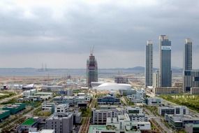 panorama of modern architecture in Songdo, South Korea