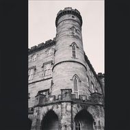 Stone castle in the Scotland, black and white photo