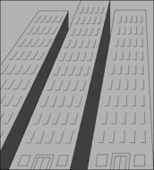 Drawings of skyscrapers on a gray background