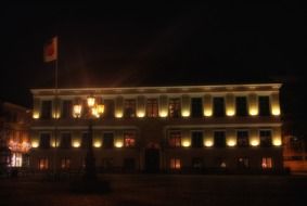 city hall at night, sweden, lunds
