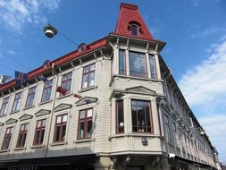 corner house with wooden facade in Gothenburg Sweden