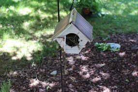 photo of cute birdhouse in summer garden