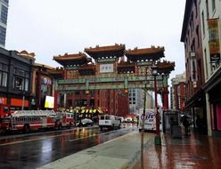 Wet roads of Chinatown in Washington DC