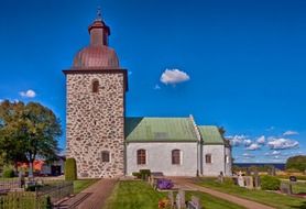 sweden church cemetery on a clear day