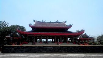 View of the Chinese temple at blue sky background