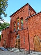 red brick facade of saint john the evangelist church, poland, bydgoszcz