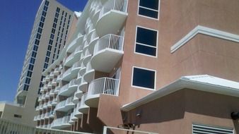 modern building with white balconies