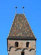 roof of Metzgerturm leaning tower, germany, ulm