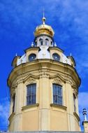 Beautiful pale yellow church tower