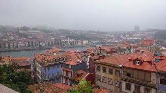 panoramic view of the city of Porto in the haze