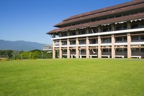 green lawn near the new building