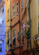 colorful facades of houses with balconies