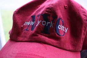 Cap with the inscription "new york city" close-up