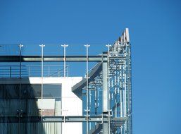 glass and metal on the building
