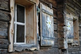 windows of Wooden mountain hut