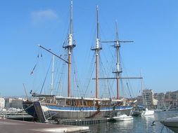 three-masted ship in the port of Marseille