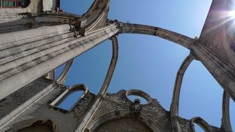 ruins of the gothic Church of Santa Maria do Carmo at sky, portugal, lisbon