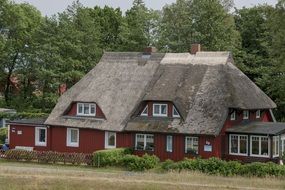 thatched roof of a red house