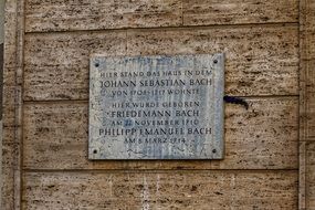 Board on the Johan Sebastian Bach's monument