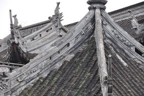 black and white photo of the old roof in china