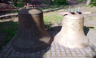 Huge metal bells from World War 2