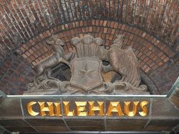 Brick house with the emblem and the inscription "chilehaus", hamburg