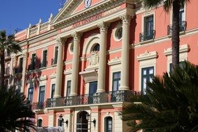 Pink facade of a building in Spain