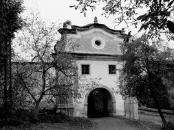 black and white photo of path in Slovakia