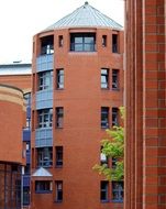 cityscape of red bricks tower buildings