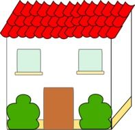 Drawing of a house with red thatched roof