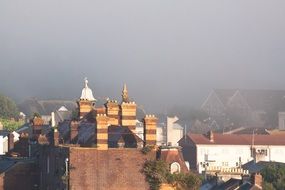 cityscape of tower fireplace buildings