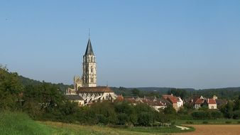 old church in village at summer, france, burgundy