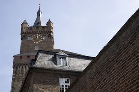 historically clock tower castle wall view